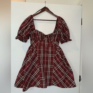 Maeve by Anthropologie Burgundy Plaid Mini Dress